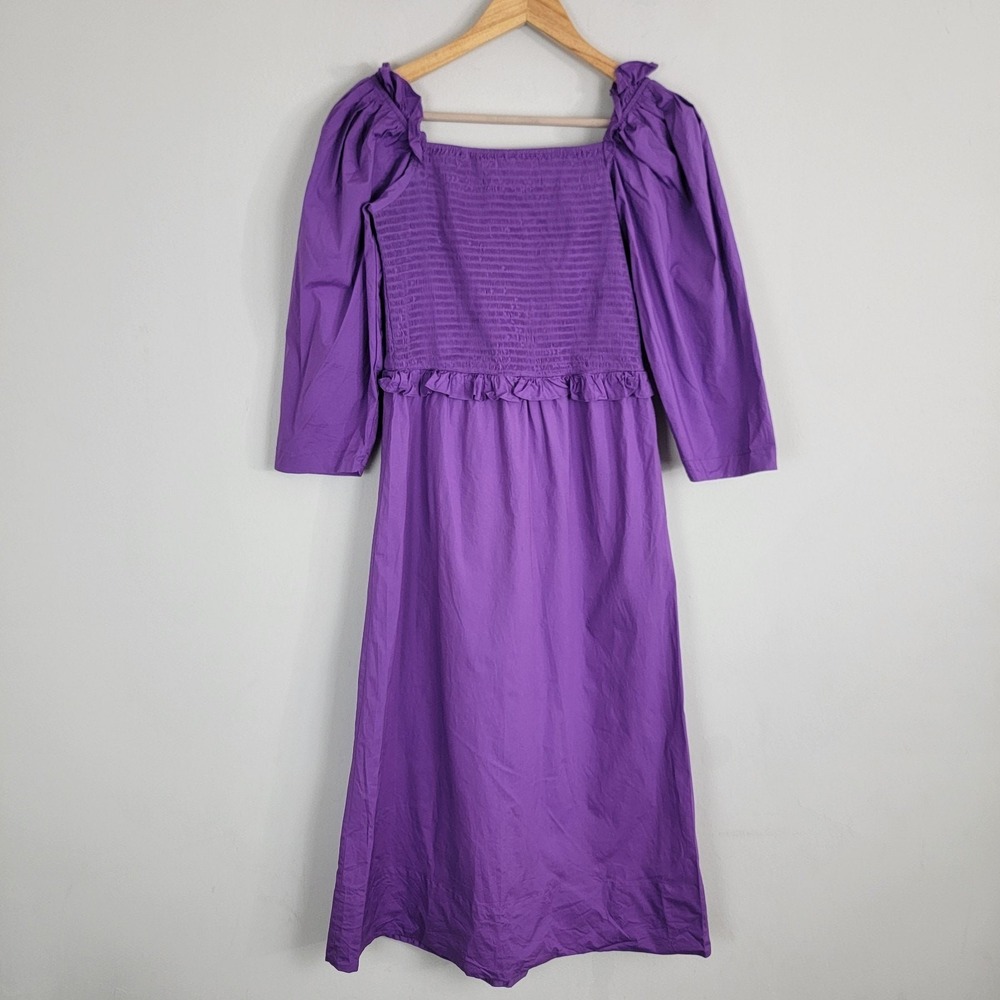 Sea New York Dress Tabitha Purple Smocked Cotton Midi Puff Sleeves Size‎ 2